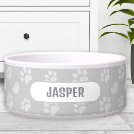 Paw Prints Hart Patroon Grijs Naam Huisdier Hond Voerbakje
