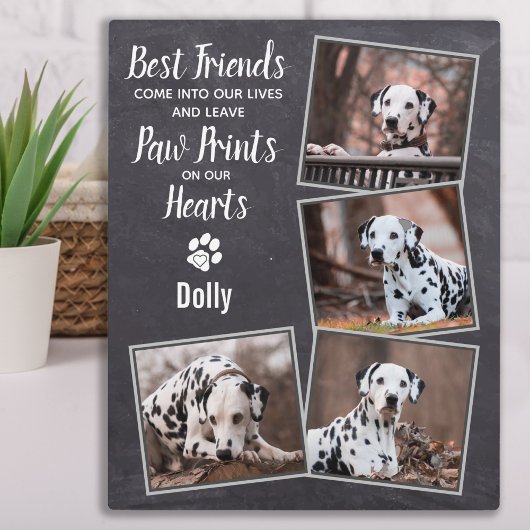 Paw Prints Heart Foto Collage Dog Pet Memorial Fotoplaat