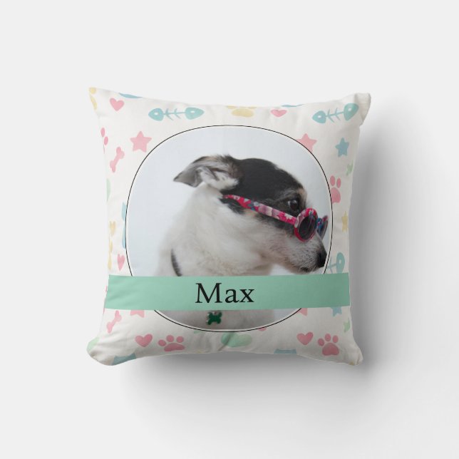 Paw Prints & Hearts Custom Dog Photo  Kussen (Voorkant)