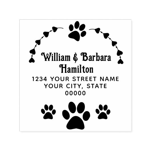 Paw Prints Hearts Lijst Naam Return Adres Zelfinktende Stempel (Design)