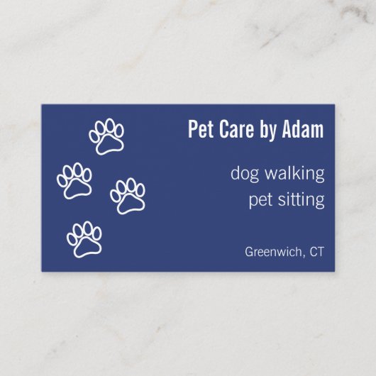 Paw Prints Hond Walker Pet Sitter Donkerblauw Visitekaartje (Voorkant)