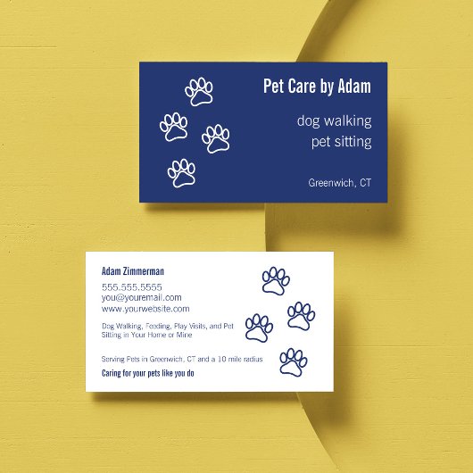 Paw Prints Hond Walker Pet Sitter Donkerblauw Visitekaartje