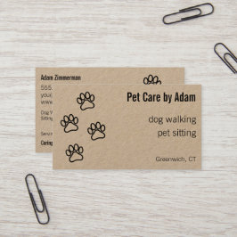 Paw Prints Hond Walker Pet Sitter Kraft Papier Visitekaartje