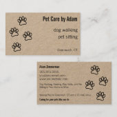 Paw Prints Hond Walker Pet Sitter Kraft Papier Visitekaartje (Voorkant / Achterkant)