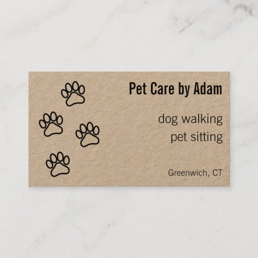 Paw Prints Hond Walker Pet Sitter Kraft Papier Visitekaartje (Voorkant)