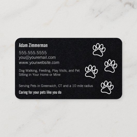 Paw Prints Hond Walker Pet Sitter Premium Zwart Visitekaartje (Achterkant)