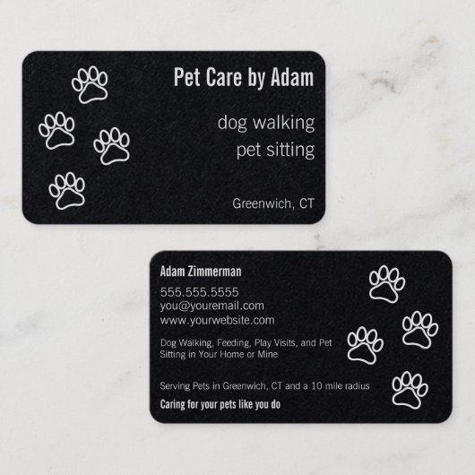 Paw Prints Hond Walker Pet Sitter Premium Zwart Visitekaartje (Voorkant / Achterkant)