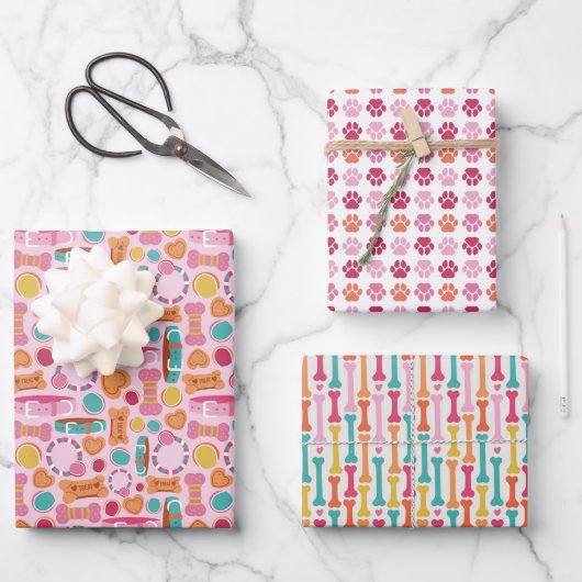 Paw Prints Hondenhart Valentijn Inpakpapier Vel (Voorkant)