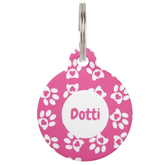 Paw Prints Hot Pink Huisdierpenning (Voorkant)