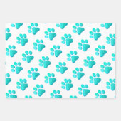 Paw Prints Huisdieren Honden Katten Roze Geel Blau Inpakpapier Vel (Voorkant 3)