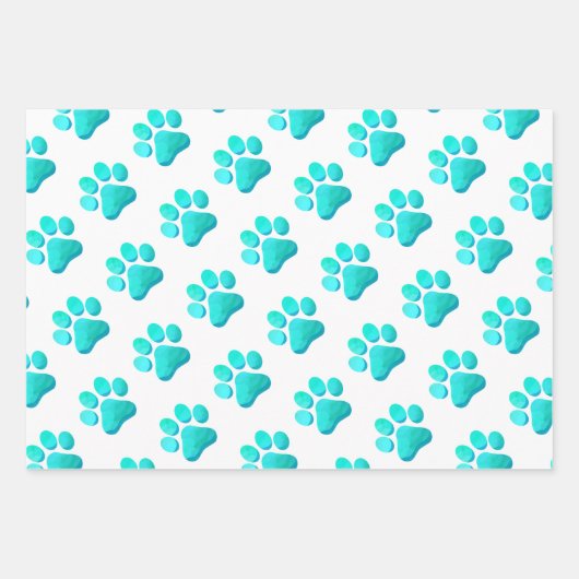 Paw Prints Huisdieren Honden Katten Roze Geel Blau Inpakpapier Vel (Voorkant 3)