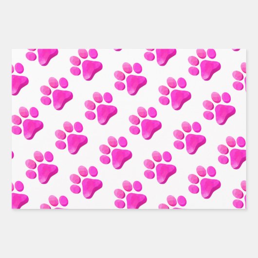Paw Prints Huisdieren Honden Katten Roze Geel Blau Inpakpapier Vel (Voorkant)