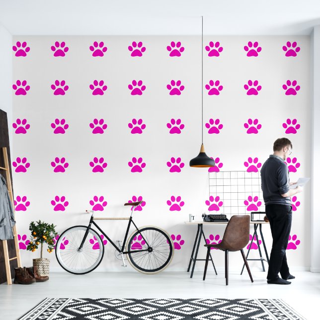 Paw Prints Huisdieren Roze Wit Eenvoudig Dierenpat Behang (Woonkamer)
