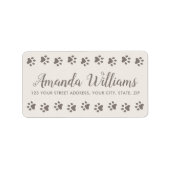 Paw prints licht beige bruin  script retour etiket (Voorkant)