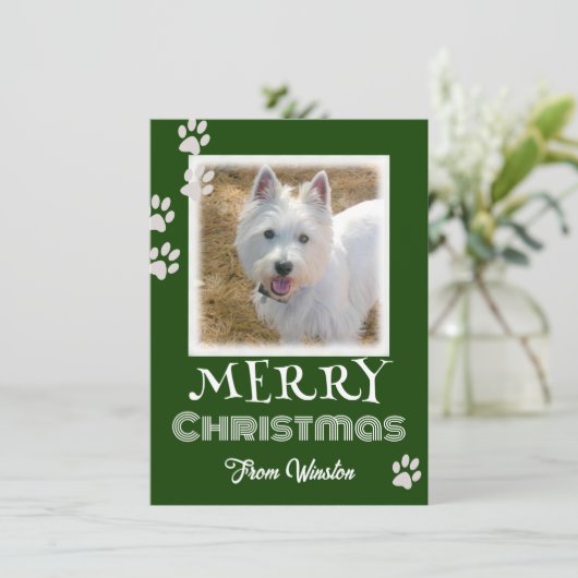 Paw Prints Merry kerstdog-fotokaarten (Staand voorkant)