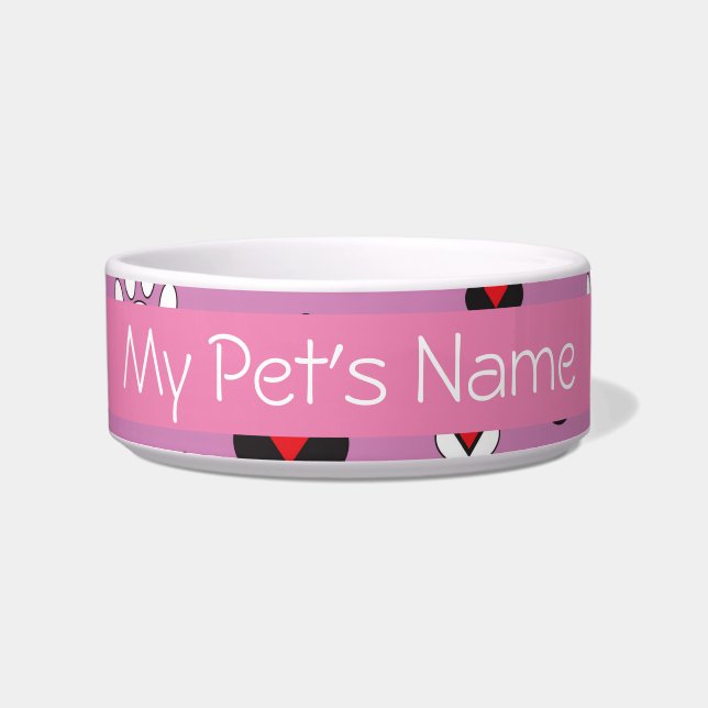 Paw Prints met harten Keramische Pet Bowl Voerbakje (Voorkant)