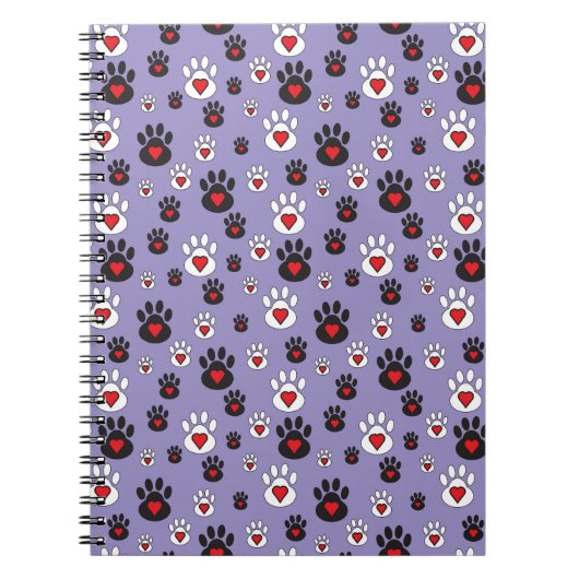 Paw prints met rode harten op blauw notitieboek (Voorkant)