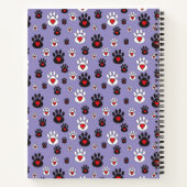 Paw prints met rode harten op blauw notitieboek (Achterkant)