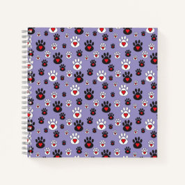 Paw Prints met rode harten op blauw Notitieboek