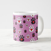 Paw prints met rode harten op roze grote koffiekop (Voorkant rechts)