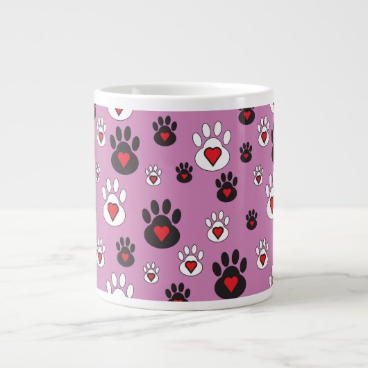 Paw prints met rode harten op roze grote koffiekop (Voorkant)