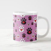 Paw prints met rode harten op roze grote koffiekop (Rechts)