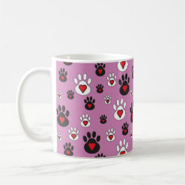 Paw Prints met rode harten op Roze Koffiemok