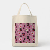 Paw prints met rode harten op roze tote bag (Achterkant)