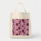 Paw prints met rode harten op roze tote bag (Voorkant)
