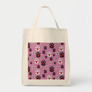 Paw prints met rode harten op roze tote bag