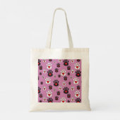 Paw prints met rode harten op roze tote bag (Achterkant)