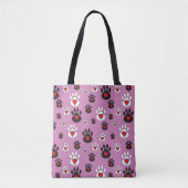 Paw prints met rode harten op roze tote bag (Voorkant)