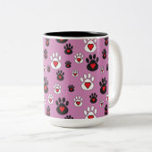 Paw prints met rode harten op roze tweekleurige koffiemok (Voorkant rechts)