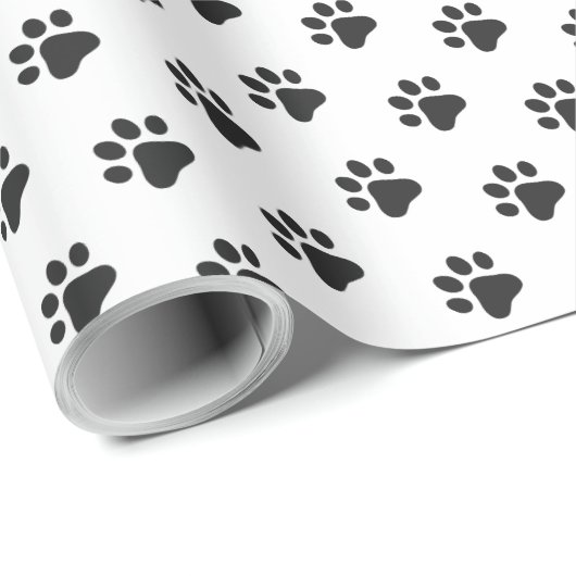 Paw Prints Modern Zwart Wit Pet Lovers Gift Wrap Cadeaupapier (Rol Hoek)