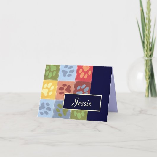 Paw Prints Note Card with Name Kaart (Voorkant)