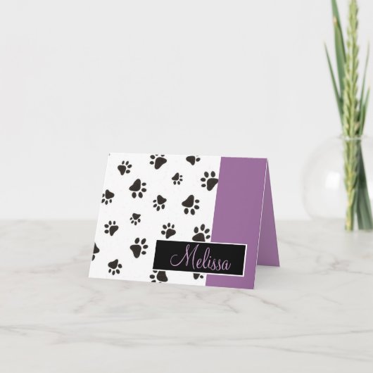 Paw Prints Note Card with Name Notitiekaartje (Voorkant)