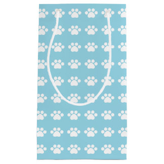 Paw Prints op blauwe achtergrond Klein Cadeauzakje