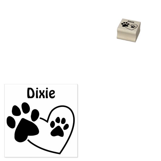 Paw Prints op Hart Met Aangepaste Pet Naam Rubberstempel (Gestempeld)