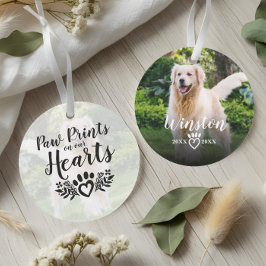 Paw Prints op onze harten Pet Photo Memorial Ornament