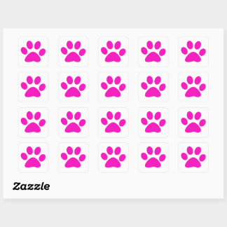 Paw Prints Pattern Custom Cute Hot Pink Vierkante Sticker