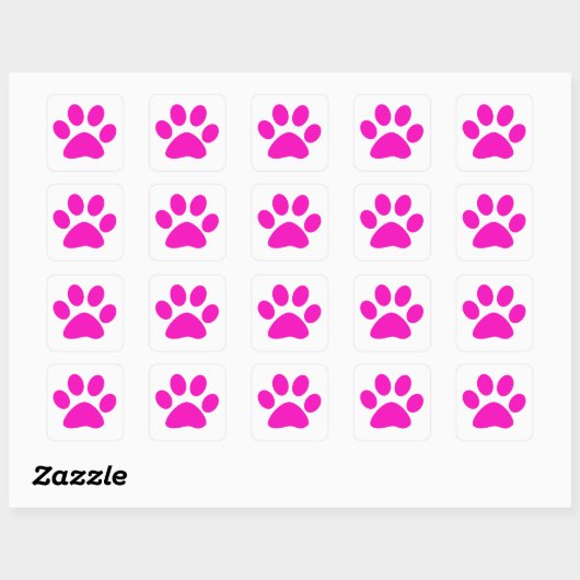 Paw Prints Pattern Custom Cute Hot Pink Vierkante Sticker (Vel)