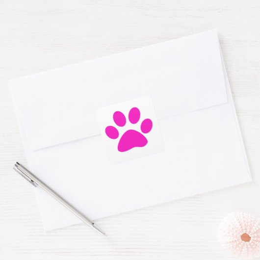 Paw Prints Pattern Custom Cute Hot Pink Vierkante Sticker (Envelop)