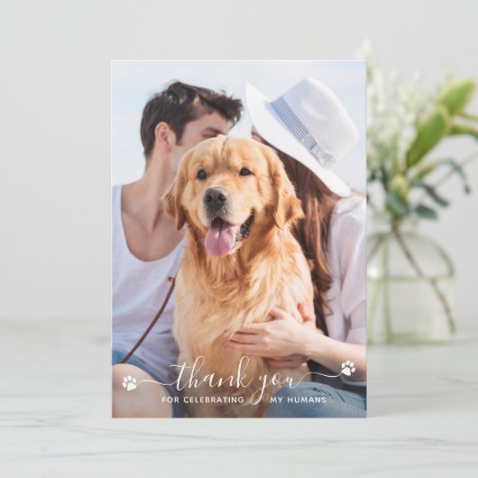 Paw Prints Personalized Pet Photo Dog Wedding Bedankkaart (Staand voorkant)