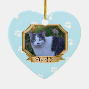 Paw Prints Pet Foto Lijst Lichtblauw Keramisch Ornament