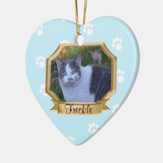 Paw Prints Pet Foto Lijst Lichtblauw Keramisch Ornament (Links)