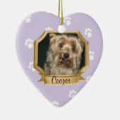 Paw Prints Pet Foto Lijst Paarse Keramisch Ornament (Rechts)