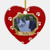 Paw Prints Pet Foto Lijst Rood Keramisch Ornament (Voorkant)