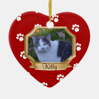 Paw Prints Pet Foto Lijst Rood Keramisch Ornament
