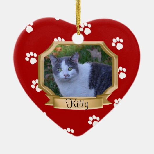 Paw Prints Pet Foto Lijst Rood Keramisch Ornament (Voorkant)