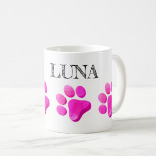 Paw Prints PET NAME Kleurrijk Roze Modern Fun Koffiemok